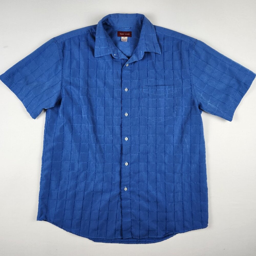 Hunt Club Mens L Oxford Shirt Geometric Preppycore Short Sleeve ButtonUp Evening